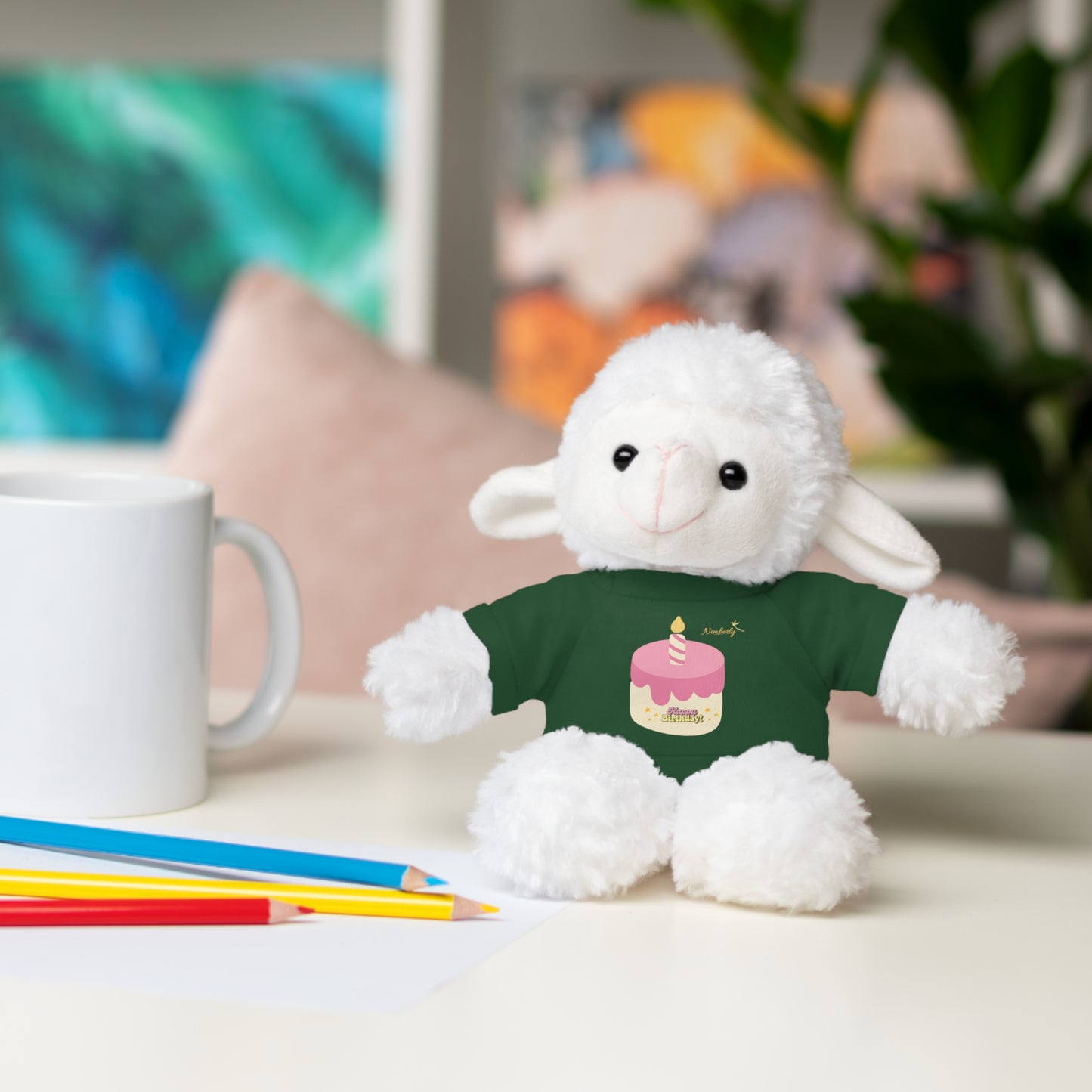 Nimberly Stuffed Animals with Happy Birthday shirt