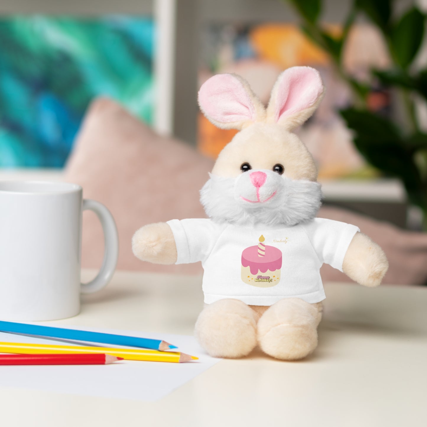 Nimberly Stuffed Animals with Happy Birthday shirt